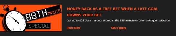 888sport promotion will refund your wager if you lose in 88th minute