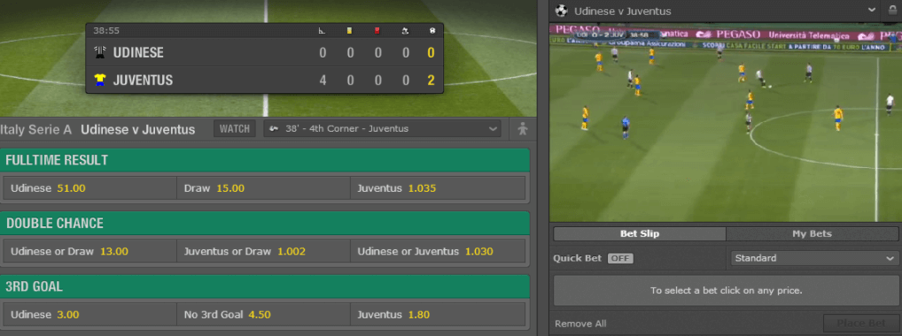 In-play betting options offered by Bet365